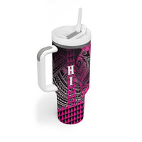 Personalized Hawaii Tumbler With Handle Hammerhead Shark Kakau Polynesian Tribal Pink LT05 - Polynesian Pride