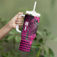 Personalized Hawaii Tumbler With Handle Hammerhead Shark Kakau Polynesian Tribal Pink LT05 - Polynesian Pride