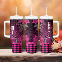 Personalized Hawaii Tumbler With Handle Hammerhead Shark Kakau Polynesian Tribal Pink LT05 - Polynesian Pride