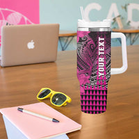 Personalized Hawaii Tumbler With Handle Hammerhead Shark Kakau Polynesian Tribal Pink LT05 - Polynesian Pride