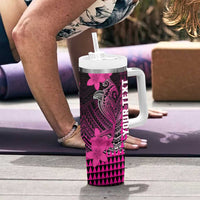 Personalized Hawaii Tumbler With Handle Hammerhead Shark Kakau Polynesian Tribal Pink LT05 - Polynesian Pride