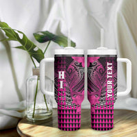Personalized Hawaii Tumbler With Handle Hammerhead Shark Kakau Polynesian Tribal Pink LT05 - Polynesian Pride