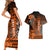 Personalized Hawaii Couples Matching Short Sleeve Bodycon Dress and Hawaiian Shirt Hammerhead Shark Kakau Polynesian Tribal Orange LT05 - Polynesian Pride