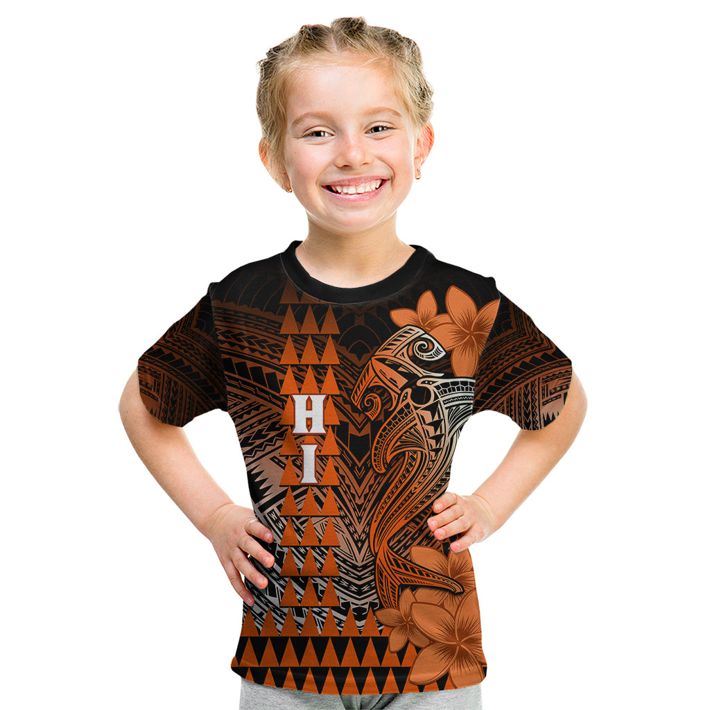Personalized Hawaii Kid T Shirt Hammerhead Shark Kakau Polynesian Tribal Orange LT05 Orange - Polynesian Pride