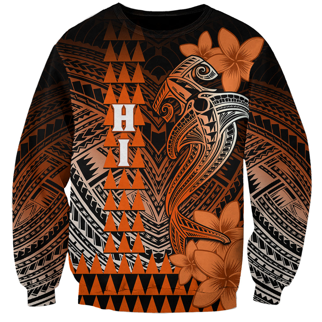 Personalized Hawaii Sweatshirt Hammerhead Shark Kakau Polynesian Tribal Orange LT05 Unisex Orange - Polynesian Pride