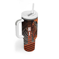 Personalized Hawaii Tumbler With Handle Hammerhead Shark Kakau Polynesian Tribal Orange LT05 - Polynesian Pride