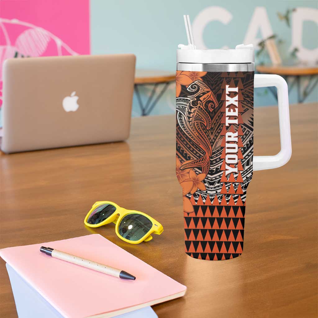 Personalized Hawaii Tumbler With Handle Hammerhead Shark Kakau Polynesian Tribal Orange LT05 - Polynesian Pride