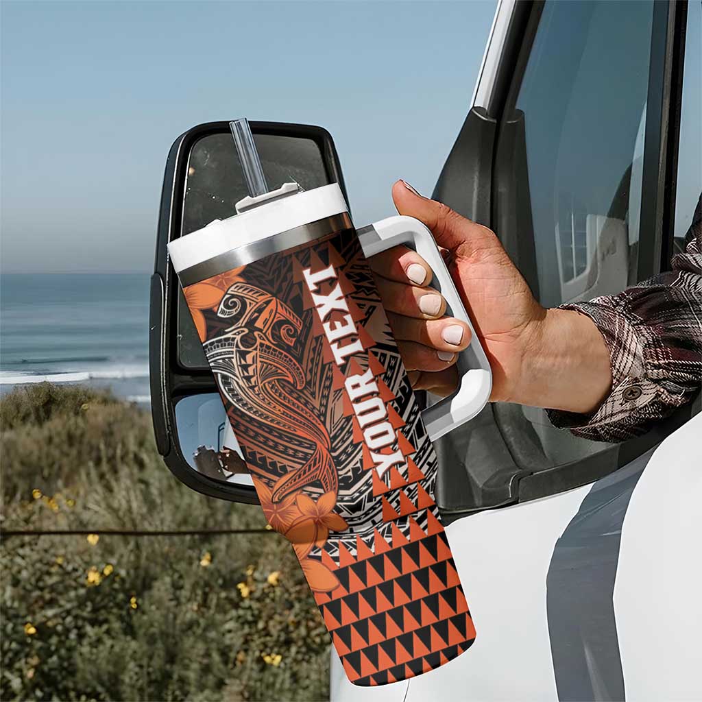 Personalized Hawaii Tumbler With Handle Hammerhead Shark Kakau Polynesian Tribal Orange LT05 - Polynesian Pride