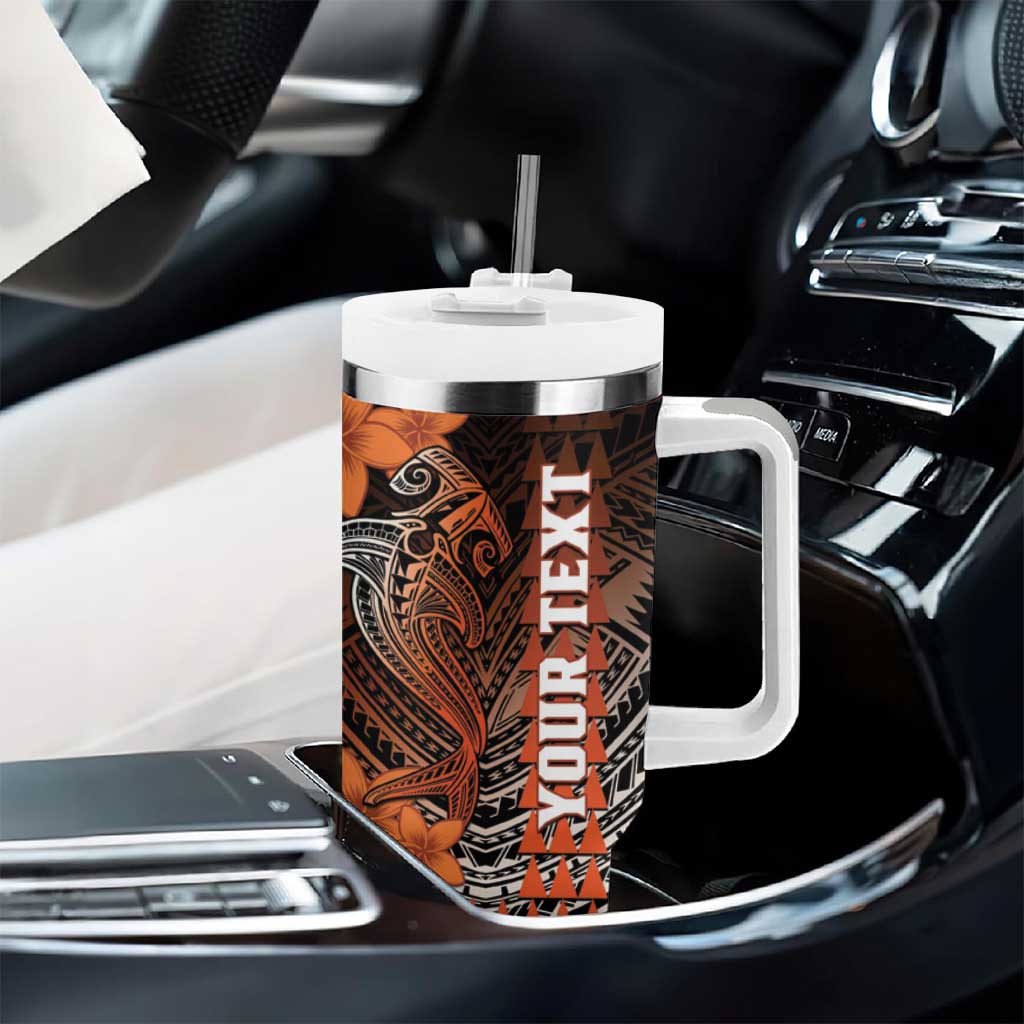 Personalized Hawaii Tumbler With Handle Hammerhead Shark Kakau Polynesian Tribal Orange LT05 - Polynesian Pride