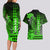 Personalized Hawaii Couples Matching Long Sleeve Bodycon Dress and Hawaiian Shirt Hammerhead Shark Kakau Polynesian Tribal Green LT05 - Polynesian Pride