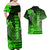 Personalized Hawaii Couples Matching Off Shoulder Maxi Dress and Hawaiian Shirt Hammerhead Shark Kakau Polynesian Tribal Green LT05 - Polynesian Pride