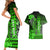 Personalized Hawaii Couples Matching Short Sleeve Bodycon Dress and Hawaiian Shirt Hammerhead Shark Kakau Polynesian Tribal Green LT05 - Polynesian Pride