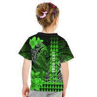 Personalized Hawaii Kid T Shirt Hammerhead Shark Kakau Polynesian Tribal Green LT05 - Polynesian Pride