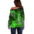 Personalized Hawaii Off Shoulder Sweater Hammerhead Shark Kakau Polynesian Tribal Green LT05 - Polynesian Pride