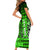 Personalized Hawaii Short Sleeve Bodycon Dress Hammerhead Shark Kakau Polynesian Tribal Green LT05 - Polynesian Pride