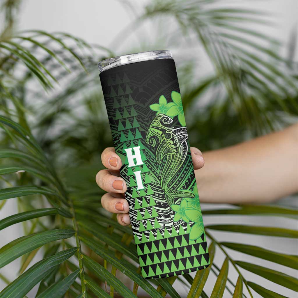 Personalized Hawaii Skinny Tumbler Hammerhead Shark Kakau Polynesian Tribal Green LT05 - Polynesian Pride