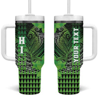 Personalized Hawaii Tumbler With Handle Hammerhead Shark Kakau Polynesian Tribal Green LT05 One Size: 40 oz Green - Polynesian Pride