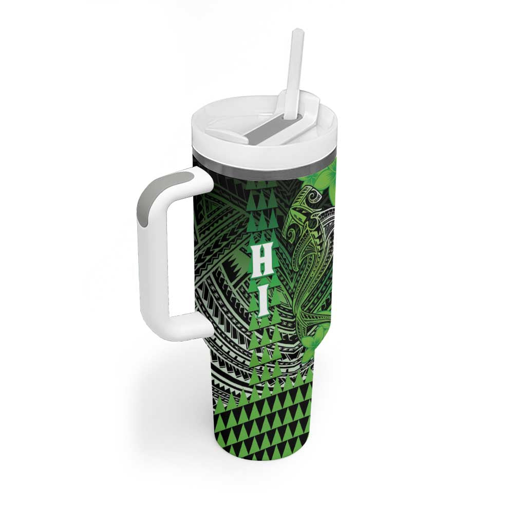Personalized Hawaii Tumbler With Handle Hammerhead Shark Kakau Polynesian Tribal Green LT05 - Polynesian Pride
