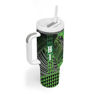 Personalized Hawaii Tumbler With Handle Hammerhead Shark Kakau Polynesian Tribal Green LT05 - Polynesian Pride