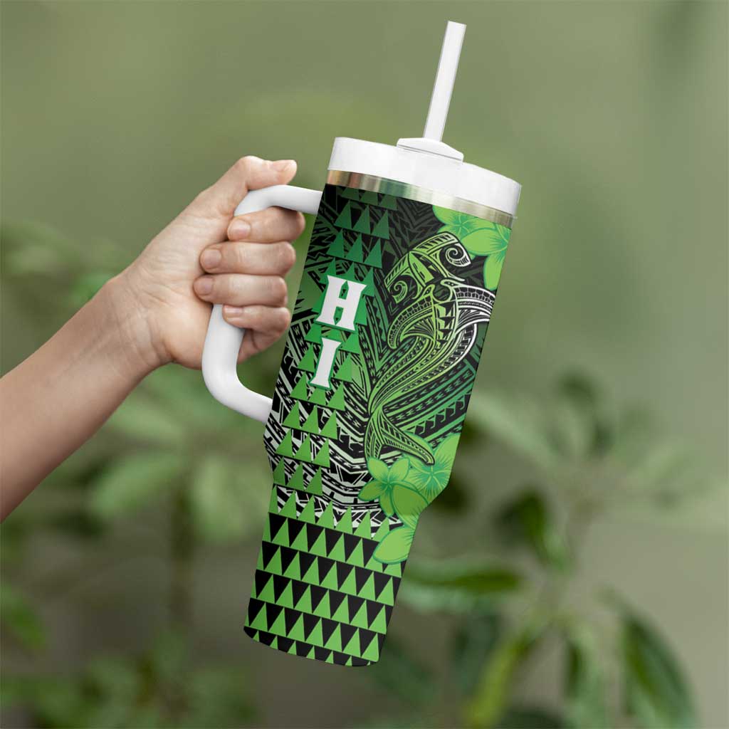 Personalized Hawaii Tumbler With Handle Hammerhead Shark Kakau Polynesian Tribal Green LT05 - Polynesian Pride