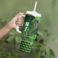 Personalized Hawaii Tumbler With Handle Hammerhead Shark Kakau Polynesian Tribal Green LT05 - Polynesian Pride