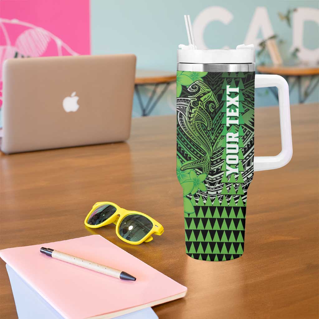 Personalized Hawaii Tumbler With Handle Hammerhead Shark Kakau Polynesian Tribal Green LT05 - Polynesian Pride
