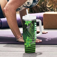 Personalized Hawaii Tumbler With Handle Hammerhead Shark Kakau Polynesian Tribal Green LT05 - Polynesian Pride