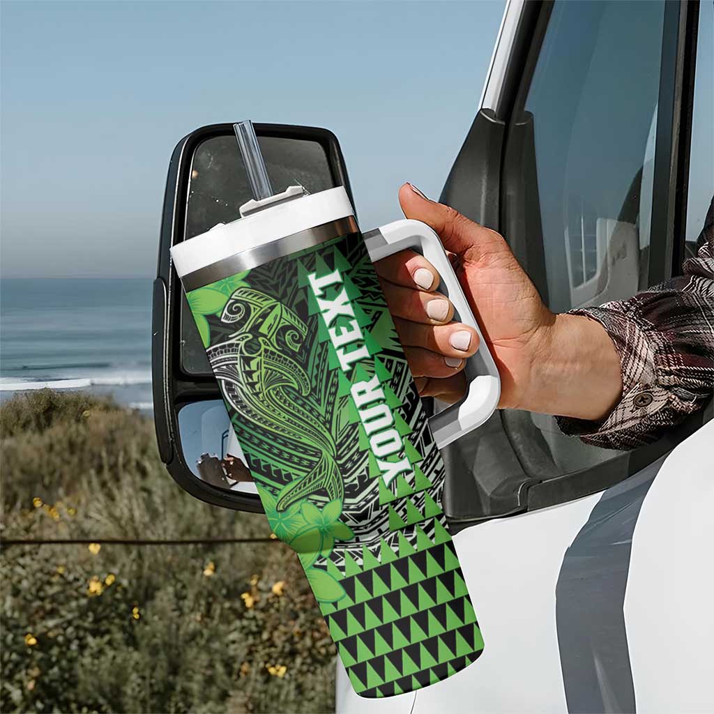 Personalized Hawaii Tumbler With Handle Hammerhead Shark Kakau Polynesian Tribal Green LT05 - Polynesian Pride