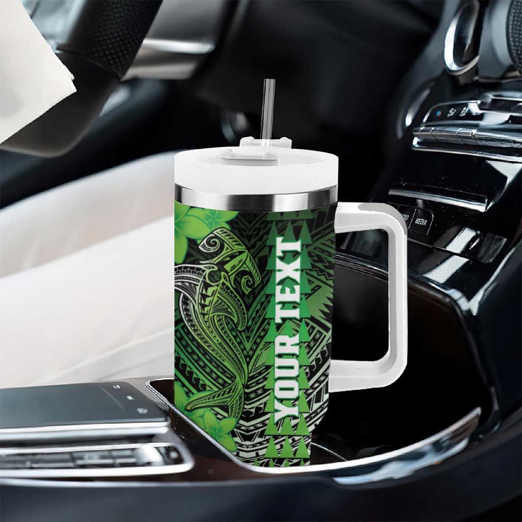 Personalized Hawaii Tumbler With Handle Hammerhead Shark Kakau Polynesian Tribal Green LT05 - Polynesian Pride