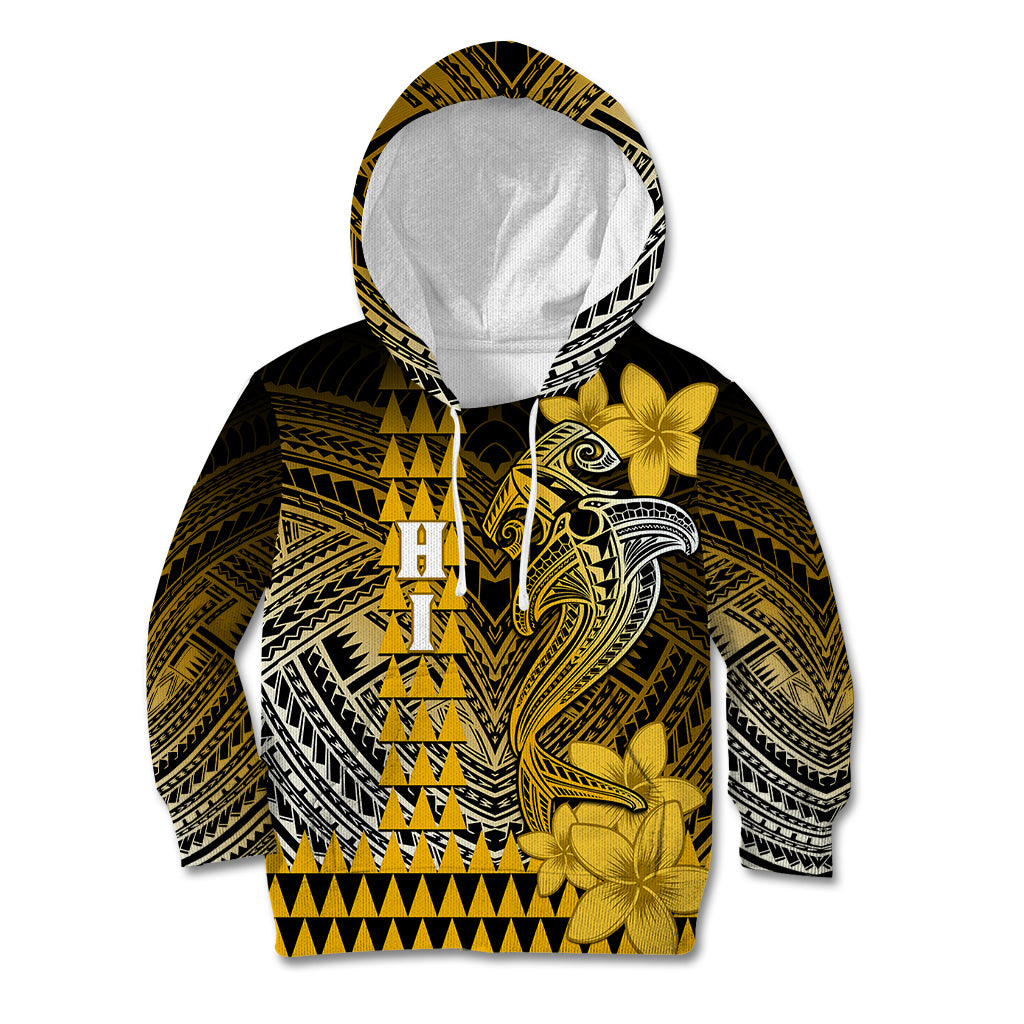 Personalized Hawaii Kid Hoodie Hammerhead Shark Kakau Polynesian Tribal Gold LT05 Hoodie Gold - Polynesian Pride