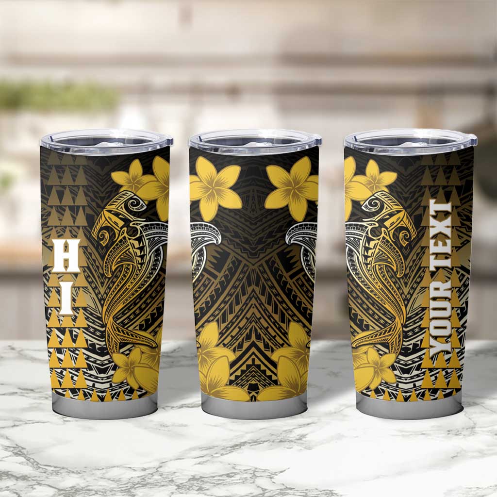 Personalized Hawaii Tumbler Cup Hammerhead Shark Kakau Polynesian Tribal Gold LT05 - Polynesian Pride