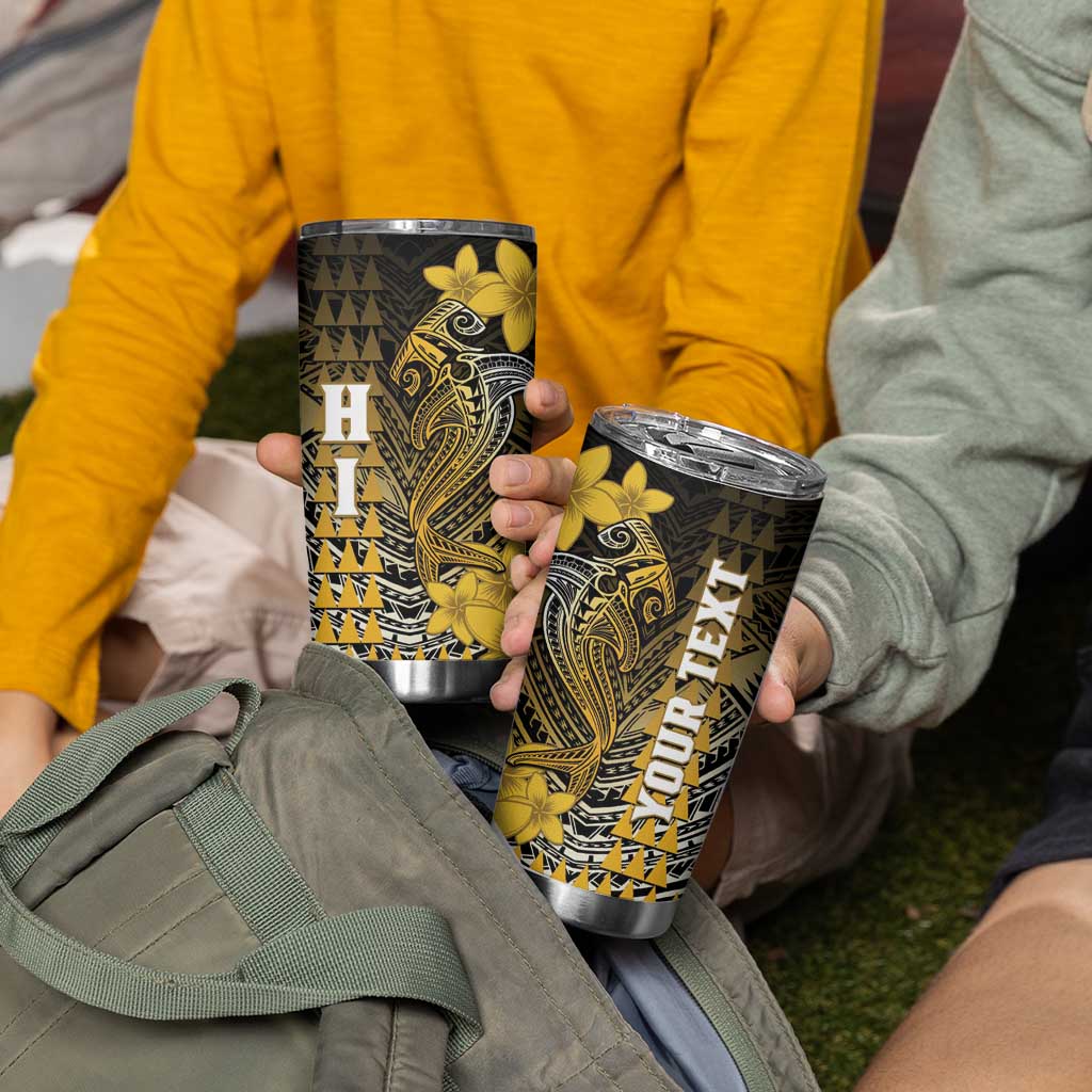 Personalized Hawaii Tumbler Cup Hammerhead Shark Kakau Polynesian Tribal Gold LT05 - Polynesian Pride