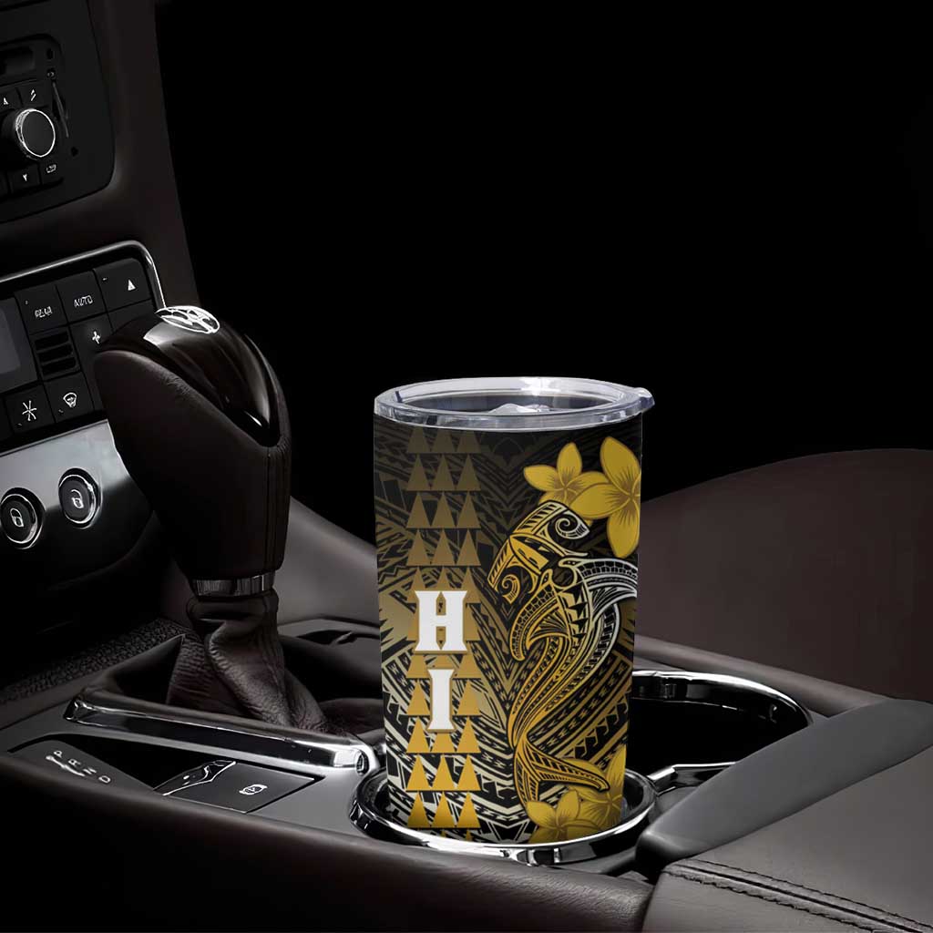 Personalized Hawaii Tumbler Cup Hammerhead Shark Kakau Polynesian Tribal Gold LT05 - Polynesian Pride