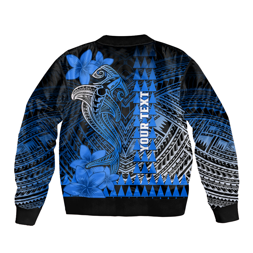 Personalized Hawaii Bomber Jacket Hammerhead Shark Kakau Polynesian Tribal Blue LT05 - Polynesian Pride