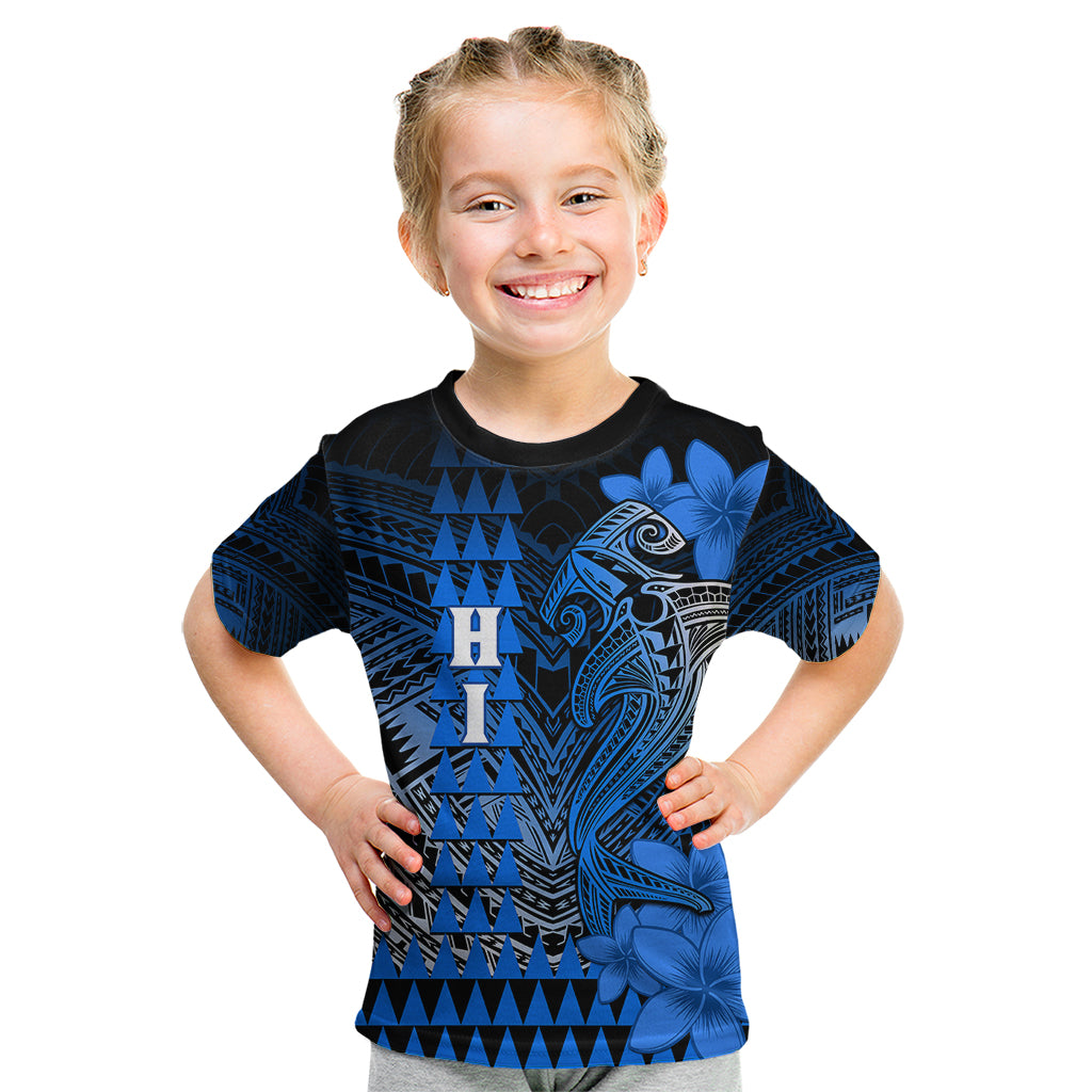 Personalized Hawaii Kid T Shirt Hammerhead Shark Kakau Polynesian Tribal Blue LT05 Blue - Polynesian Pride