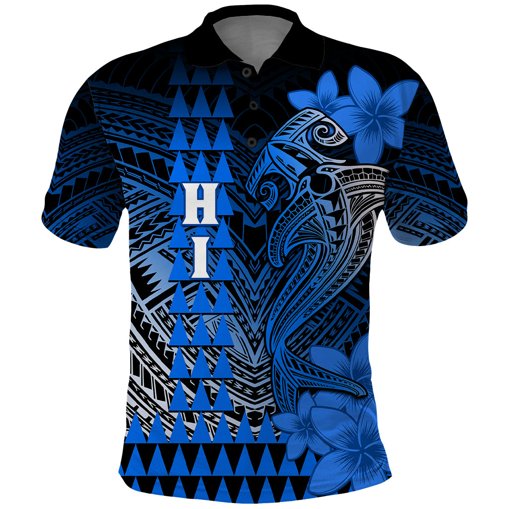 Personalized Hawaii Polo Shirt Hammerhead Shark Kakau Polynesian Tribal Blue LT05 Blue - Polynesian Pride