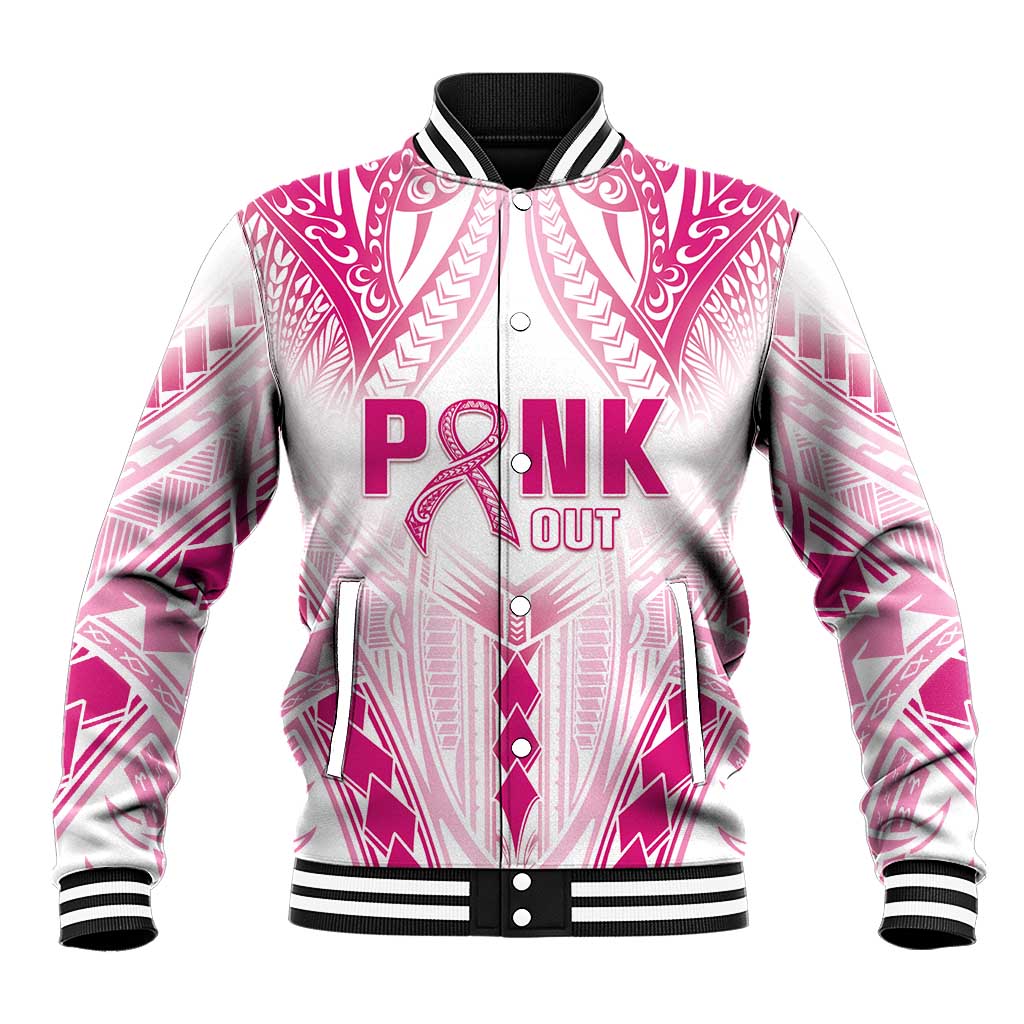 Breast Cancer Pink Out Baseball Jacket Polynesian Art Tattoo White Version LT05 Unisex White - Polynesian Pride