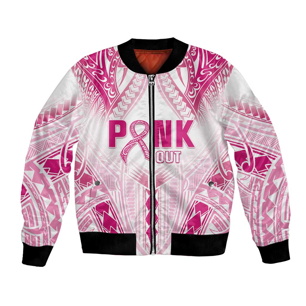 Breast Cancer Pink Out Bomber Jacket Polynesian Art Tattoo White Version LT05 Unisex White - Polynesian Pride