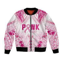 Breast Cancer Pink Out Bomber Jacket Polynesian Art Tattoo White Version LT05 Unisex White - Polynesian Pride