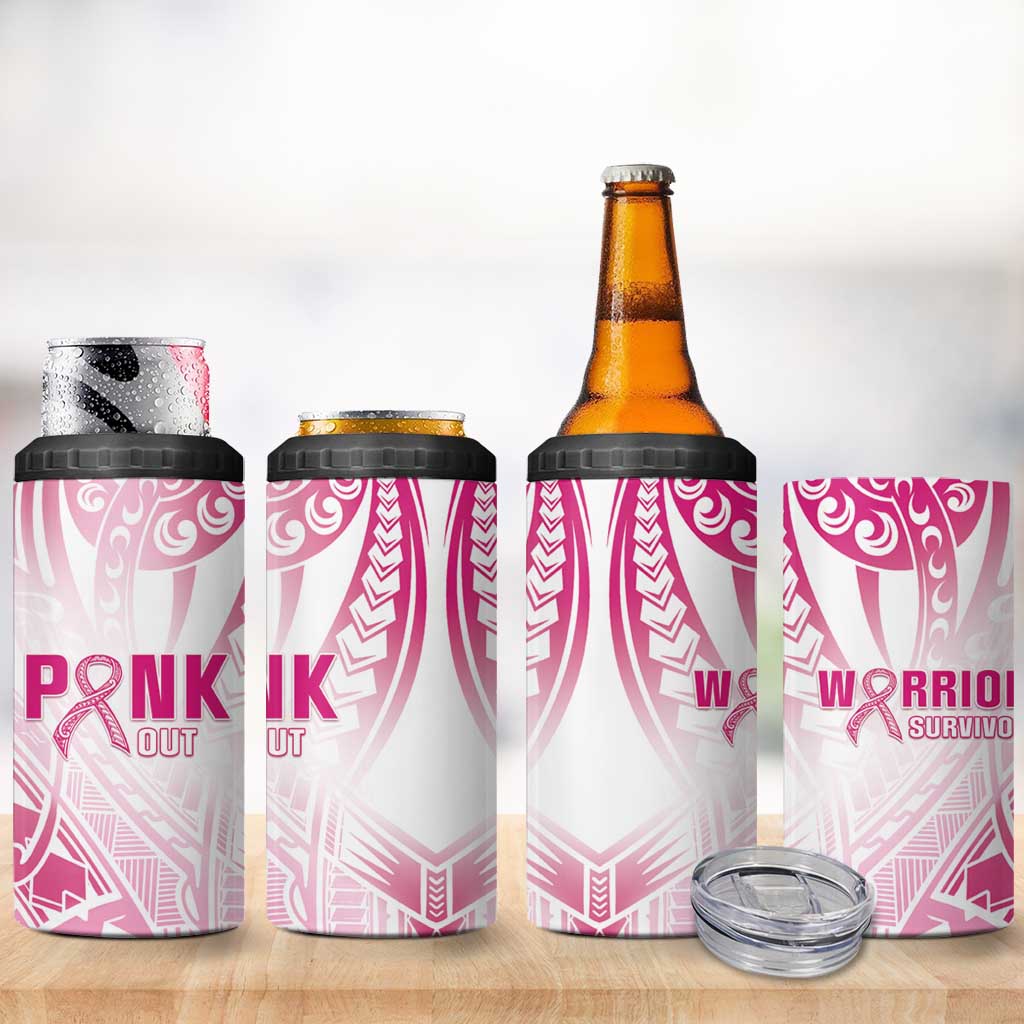 Breast Cancer Pink Out 4 in 1 Can Cooler Tumbler Polynesian Art Tattoo White Version LT05 - Polynesian Pride