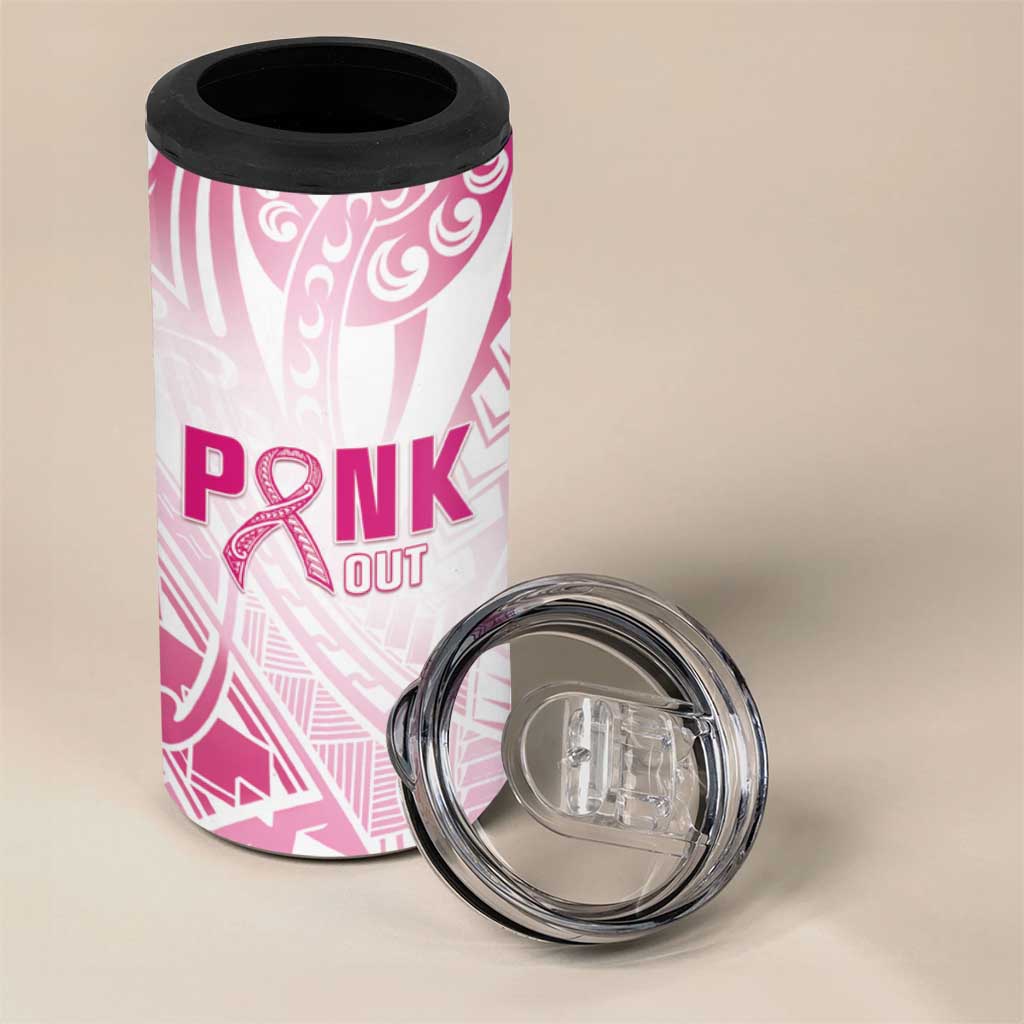Breast Cancer Pink Out 4 in 1 Can Cooler Tumbler Polynesian Art Tattoo White Version LT05 - Polynesian Pride