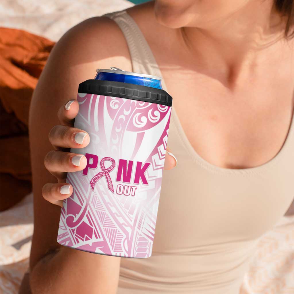 Breast Cancer Pink Out 4 in 1 Can Cooler Tumbler Polynesian Art Tattoo White Version LT05 - Polynesian Pride