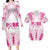 Breast Cancer Pink Out Couples Matching Long Sleeve Bodycon Dress and Hawaiian Shirt Polynesian Art Tattoo White Version