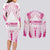 Breast Cancer Pink Out Couples Matching Long Sleeve Bodycon Dress and Long Sleeve Button Shirt Polynesian Art Tattoo White Version