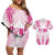 Breast Cancer Pink Out Couples Matching Off Shoulder Short Dress and Hawaiian Shirt Polynesian Art Tattoo White Version