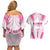 Breast Cancer Pink Out Couples Matching Off Shoulder Short Dress and Hawaiian Shirt Polynesian Art Tattoo White Version