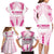 Breast Cancer Pink Out Family Matching Long Sleeve Bodycon Dress and Hawaiian Shirt Polynesian Art Tattoo White Version