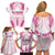 Breast Cancer Pink Out Family Matching Off Shoulder Short Dress and Hawaiian Shirt Polynesian Art Tattoo White Version