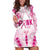 Breast Cancer Pink Out Hoodie Dress Polynesian Art Tattoo White Version