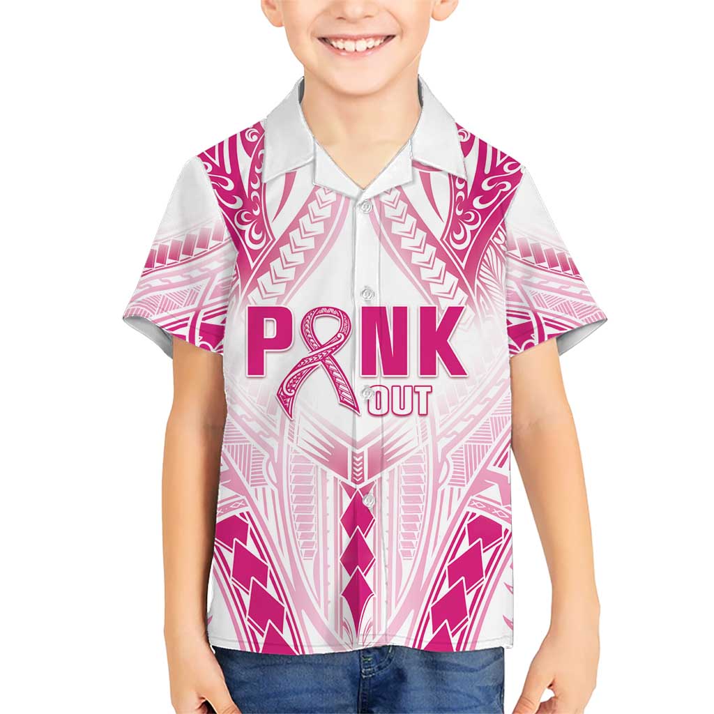Breast Cancer Pink Out Kid Hawaiian Shirt Polynesian Art Tattoo White Version LT05 Kid White - Polynesian Pride
